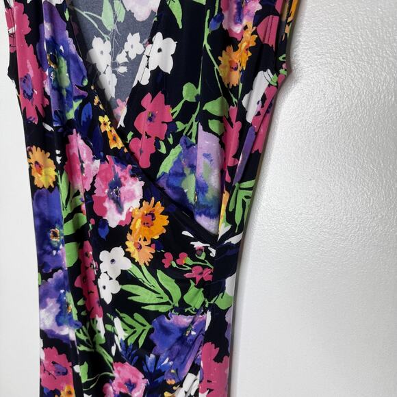 Ralph Lauren Dress Womens Medium Black Floral Sleeveless V Neck Stretch Spring - Picture 2 of 7